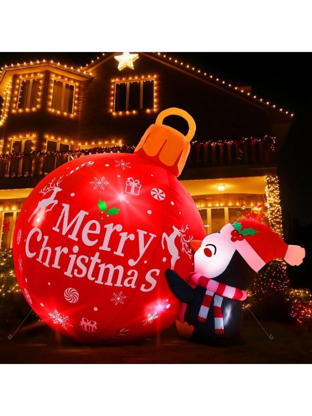 Giant 6.6 ft Inflatable Penguin with LED Lights - Christmas Yard Decor, Holiday